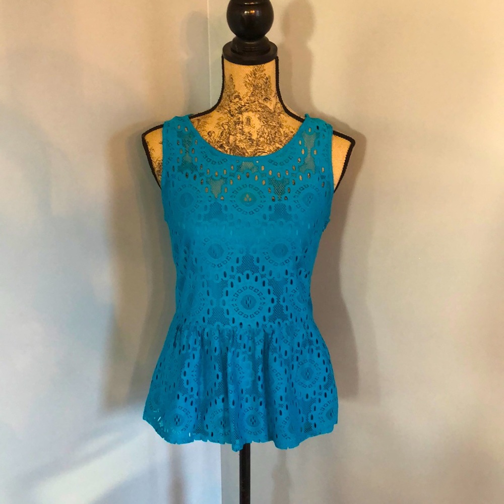 Blue Lace Sleeveless Blouse